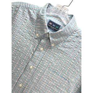 Charleston Threads Mens Seersucker Plaid Button Down Shirt Short Sleeve Blue XL